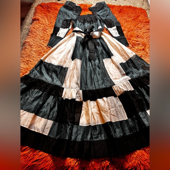 Ulla Johnson Colorblock Midi Dress in Black, Gold, and Cream - Picture 3 of 11